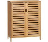 Mueble de baño auxiliar con 2 puertas de lamas, 2 estantes interiores, mueble de almacenaje de bambú para baño, salón 68 x 32 x 86 cm natural