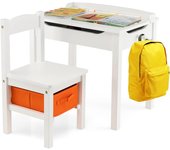 Conjunto de mesa y silla para niños de 3 años+, escritorio de estudio para niños con planta inclinada, conjunto de actividades de madera con cajón