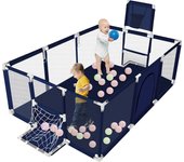 Valla para parque infantil 180 x 122 cm con canasta de baloncesto - azul oscuro