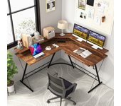 Escritorio para computadora en forma de l con toma de corriente bandeja para teclado y gancho para auriculares 130 x 130 x 86 cm marrón csw98141