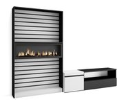 Muebles de salón para tv, 260x35x186cm, para tv hasta 65, chimenea eléctrica, blanco y negro