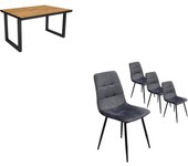 Pack mesa de comedor roble y borde negro con 4 sillas tapizadas 140u
