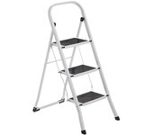 Escalera de 3 peldaños antideslizante blanca de acero de 105x71x46 cm