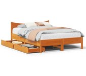 Vidaxl estructura cama con cajones madera pino marrón cera 135x190 cm