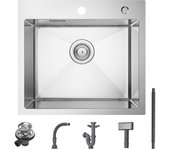 Fregadero de cocina cecipa max de 1 cuenco, fregadero de cocina cuadrado de acero inoxidable cepillado de 50×45×18,5 cm, modelo ue