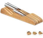 Relaxdays organizador de 7 cuchillos para cajones de cocina, reposacuchillos, bloque bambú natural, 5x9,5x40cm, marrón