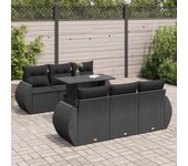 Conjunto de muebles de jardín vidaxl de 7 piezas con cojines negros de mimbre