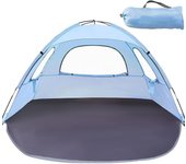 Vela de sombra de playa grande, refugio solar portátil anti-uv para 4 personas, piso extensible con bolsa de transporte, estacas y tensores