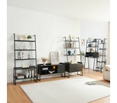 Set de muebles 'storfjord' 5 piezas: 1x escritorio 3x estanterías 1x mesa tv metal - negro [en.casa]