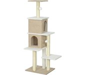 Árbol para gatos pawhut aglomerado de madera, borreguito marrón 48x40x140 cm d30-820v00lr