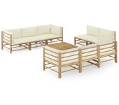 Maison exclusive - set de muebles de jardín 9 piezas bambú y cojines blanco crema