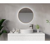 Espejo de baño redondo con luz antivaho y borde dorado - d60 cm - peonia