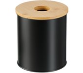 Relaxdays papelera de baño, 2 litros, tapa de bambú con agujero, basura aseo redonda, cubo para tocador, negro