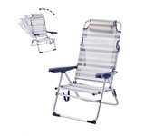 Silla de playa plegable y reclinable con cojín de 5 posiciones 57x31x62/101cm raya gris