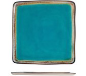 Confección 4 platos cuadrados de gres/ gres teide color azul claro h&h