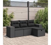 Conjunto de muebles de jardín vidaxl de 4 piezas con cojines negros de mimbre
