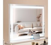 Vevor espejo de maquillaje hollywood, 3 modos de color, luz led estudio cosmético, aumento 5x, bluetooth, usb, control táctil, soporte, 797x547 mm