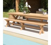 Kally - banco de jardín de madera de teca reciclada de 270x35 cm