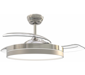 Ventilador de techo con palas retractiles, motor dc, luz led, mando a distancia, color acero, diámetro 106 cm, modelo estoril níquel