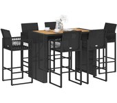 Conjunto de bar de jardín 7 piezas sin cojines polirratán negro