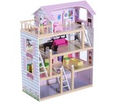 Casa de muñecas homcom mdf, madera rosa 60.5x30x80.5 cm