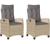 2 piezas sillas reclinables jardín | silla de exterior | sillon jardín y cojines beige mix ratán pe cfw600842