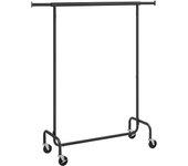 Perchero burro extensible con ruedas, capacidad de carga 130 kg, fácil montaje, portátil, negro