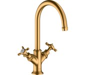 Mezclador de lavabo hansgrohe axor montreux de dos manijas 210, sin juego de desagüe, 16506250, color: brushed gold optic