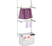 Relaxdays tendedero puerta, tenderete colgante, largo de secado 3,8 m, barras plegables, con bolsa de colada, plateado