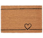 Relaxdays felpudo de entrada, coco, alfombrilla para puerta, corazón, 40x60 cm, interior y exterior, natural y negro
