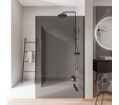 Bernstein - 2 mampara de ducha italiana 120x200cm + 70cm, cristal ahumado nano 10mm, perfil pared inox negro mate, sin perfil de suelo - ex102