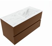 Mondiaz vica dlux 100cm mueble de baño color rust con 2 cajones. con lavabo cloud derecho sin orificios color opalo