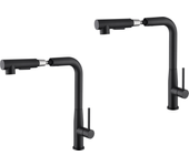 2pcs auralum max grifo cocina, mezclador de fregadero inox con ducha extraíble,2 modos jets agua fría/caliente rotativo 360°, boco en forma l, negro