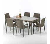 Mesa rectangular beige 150x90 cm y 6 sillas de colores marion