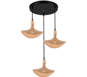 Lámpara colgante de techo de metal color negro y 3 tulipas de mimbre color beige natural. e27 40w. ref. 1096-3