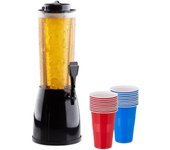 Relaxdays dispensador de cerveza con recipiente para hielo, agua, zumo, bebidas, 2,5 l, 20 vasos beer pong, multicolor