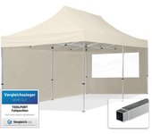 3x6 m carpa plegable, economy aluminio 32mm, 2 laterales con ventanas panorámicas, crema