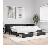 Diván con cama nido y cajones tela negra 90x200 cm vidaxl