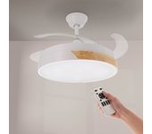 Iluminashop - ventilador de techo led messe madera 72w blanco dc ultra silencioso con mando a distancia y palas retráctiles verano / invierno