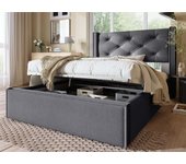 Cama contenedor acolchada 90x200 cm en tejido de algodón - con somier - gris