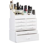 Relaxdays organizador de maquillaje con cajones, fibra acrílica, neceser apilable, blanco