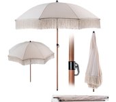 Kadax sombrilla redonda para balcón, jardín, terraza, piscina y playa, altura regulable, marrón/crudo