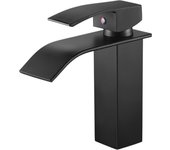 Grifo de lavabo negro con chorro en cascada, grifo de baño negro con rociador, grifo de lavabo