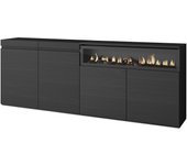 Amueblate online, aparadores para salón, gran capacidad de almacenaje, 200x75x35cm, 4 puertas, chimenea eléctrica, negro