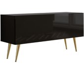 Mueble tv : negro mate / negro brillante, patas doradas, 100 x 52 x 32 cm