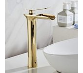 Grifo de baño en cascada, grifo de lavabo, grifo mezclador en cascada, grifo de lavabo en cascada de baño alto, grifo de lavabo de baño dorado, grifo