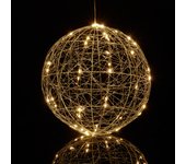 Relaxdays bola luces led decorativa, lámpara esfera, para colgar o sobremesa, alambre, cable largo, ø 30 cm, plateado