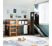 Vidaxl cama alta niños con torre madera pino blanco negro 90x200 cm