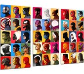Set cuadros película, marvel, stan lee, súper héroes, collage caras, impresión digital sobre madera