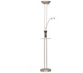 Lámpara pie olimpia led con repisa de cristal y puerto usb de estructura metálica en níquel ø25,5cm